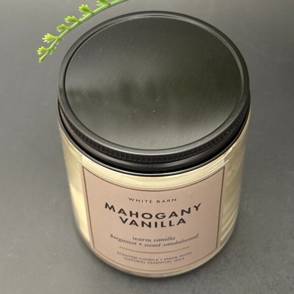 BBW Mahogany Vanilla White Barn Bath & Body Works Mason Jar Single Wick Candle - Picture 4 of 10